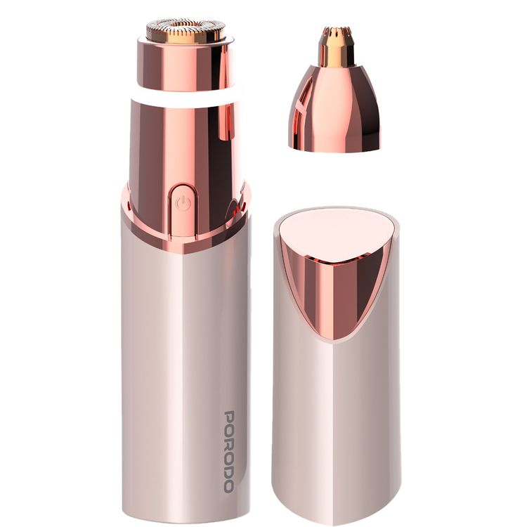 Porodo Electric Facial Hair Remover & Eyebrow Trimmer with Protective Cover, 180mAh Battery, Built-in 360° LED Light, Up to 80 Minutes Working Time, USB-C Charging Port, 10000RPM Motor Speed - Pink