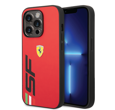 Ferrari PU Leather Case with Printed Big SF Logo iPhone 14 Pro Compatibility - Red