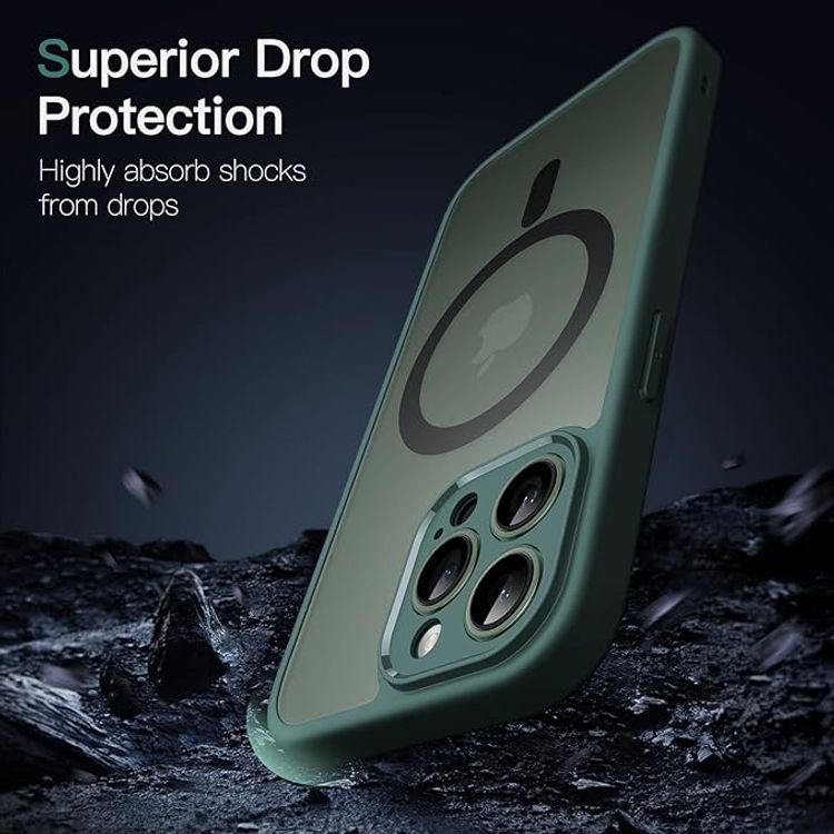 Green Lion Matte MagSafe Case for iPhone 13 Pro ( 6.1" ), Durable, Non-Yellowing, Magnetic precision, Metallic Camera Frame - Green