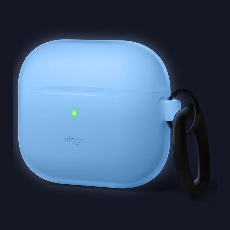 ELAGO Hang Case with Anti-Lost Ring for AirPods 3, Drop Resistant, Dustproof & Absorbing Protective Cover with Hang Case Suitable with Wireless Charger Nightglow Blue