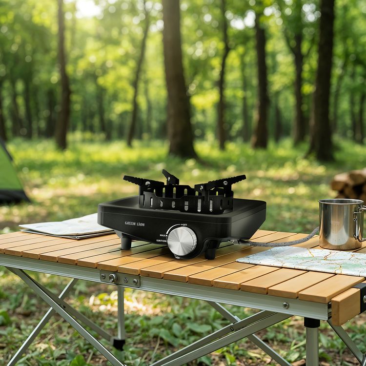 Green Lion Campflame Infrared Camping Stove with Stainless Steel Material, Ceramic Plate Burner Type, 3050W Heat Output, Anti-Skid Feet, Wind Resistant, Safety Pressure Stabilizer - Black