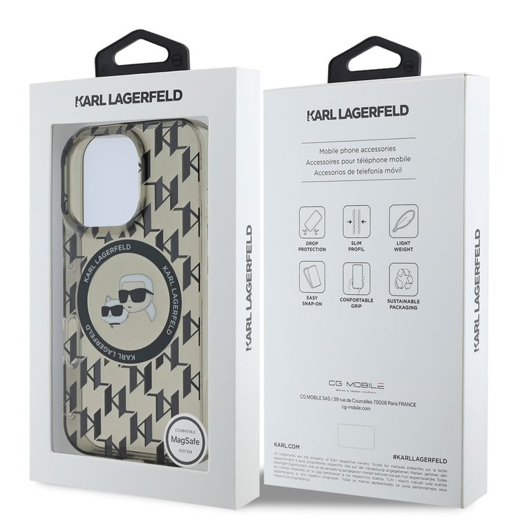 Karl Lagerfeld Magsafe IML Hard Case for iPhone 16 Pro Max with Karl & Choupette Heads, Slim Profile, Easy Snap-on, Drop Protection, Magsafe Compatible, Sustainable Packaging - Black