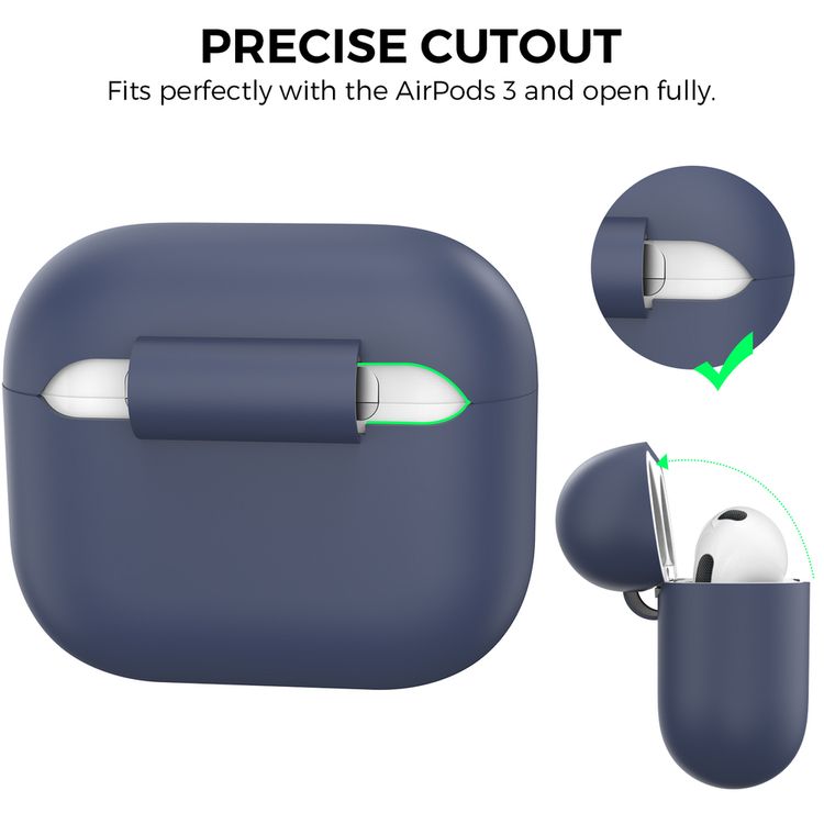 AhaStyle PT176-NB Full Cover Silicone Case for Airpods 3 Drop Shock Protection, Front LED Visible Cover with Carabiner Suitable with Wireless Chargers - Blue