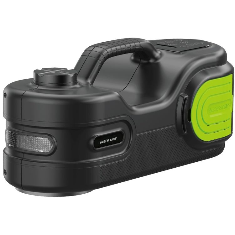 Green Lion Electric Car Jack Kit with Built-in LED Light, 68.8 Ah Li-ion Polymer Battery Capacity, 300-600 A Battery Current, 3 Times Battery Run Time for Car Jack, 160 W Air Pump Rated Power - Black