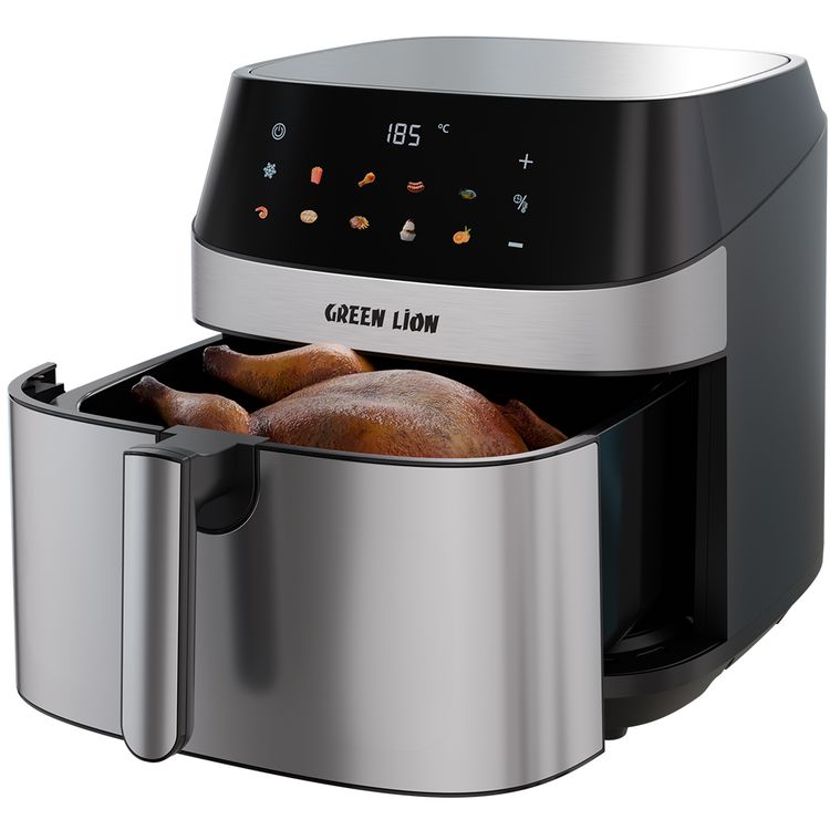 Green Lion Deluxe Air Fryer with LED Touch Screen, 8L Capacity, Up to 60 Minutes Frying Time, 10 Preset Programs, Rapid Air Circulation, 2200W Power, Non-Stick Coating - Black