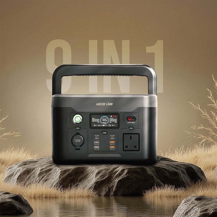 Green Lion PGX600 Power Station with LCD Display, 4 × USB-A & 2 × USB-C Ports, 10W Wireless Output, 910W Total Output, Fast Recharging, 65W Power Delivery - Black