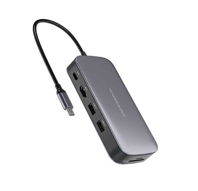 Powerology 512GB USB-C Hub & SSD Drive All in One Storage, 625MB/s Read & Write, 5Gbps Data Transfer, PD 100W - Gray 