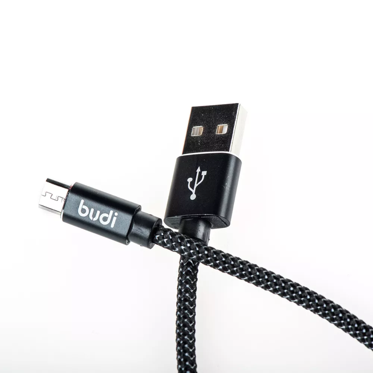 Budi Charge / Sync Cable 2.4A Aluminum Shell USB 2.0 Via Micro Cable - Black