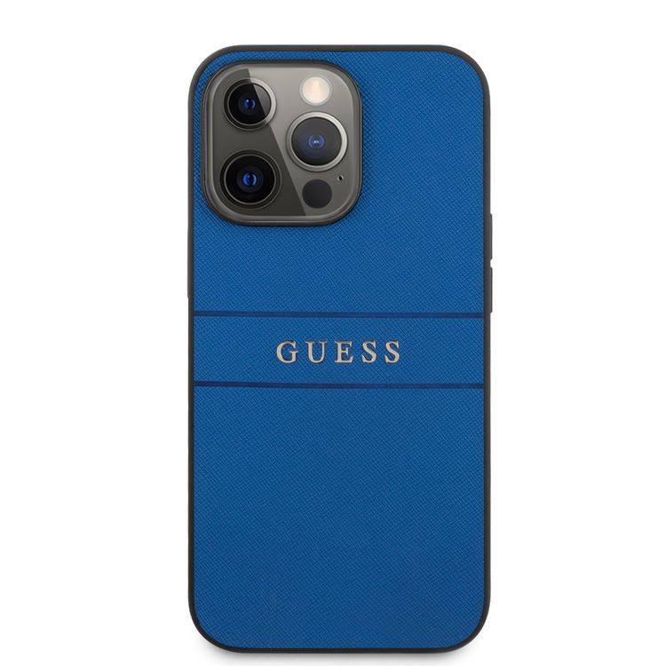 CG MOBILE Guess PU Leather Case Saffiano with Metal Logo Hot Stamp Stripes Compatible for iPhone 13 Pro (6.1") Anti-Scratch, Easy Access to All Ports