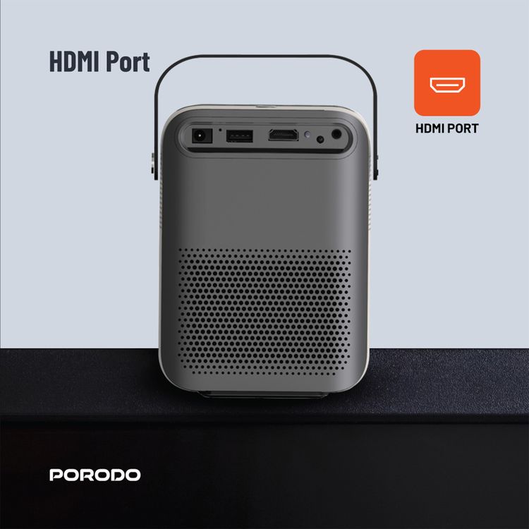 Porodo Full HD Portable Projector with 1920x1080 pixels Resolution, 3000 Lumens, 16:9, 4:3 Aspect Ratio, 45W Power, AC 100V-240V 50/60Hz, 3.5mm AUX, USB, HDMI Ports - Black