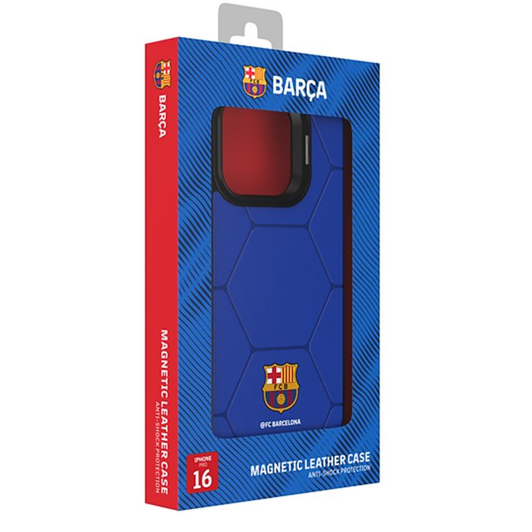 FC Barcelona Magnetic Case for iPhone 16 Pro with MagSafe Compatibility, Built-in Stand, Premium Synthetic Leather Material, Neodymium Magnet, Anti-Shock Protection, Handcraft Made - Special Edition
