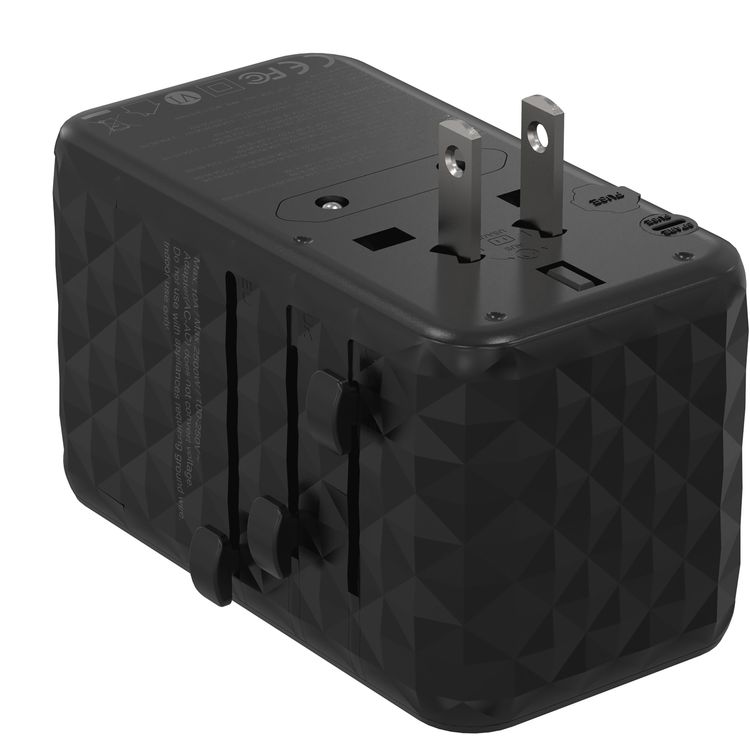 Powerology Universal GaN Super Charger with PD 100W, ×2 USB-A & ×2 USB-C Ports, Quick Charger, Laptop Charger, +150 Countries Compatibility - Black