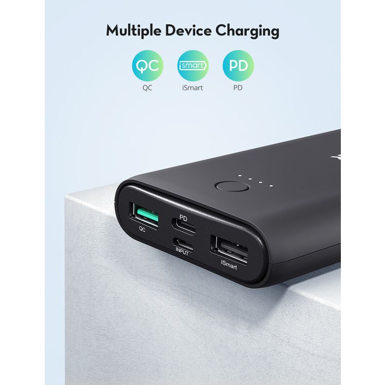 RAVPower 3-Port Power Bank 20100mAh Power Delivery + Quick Charge 30W, High Speed Charging, Universal Portable Charger Compatible for Type-C, USB-A Port