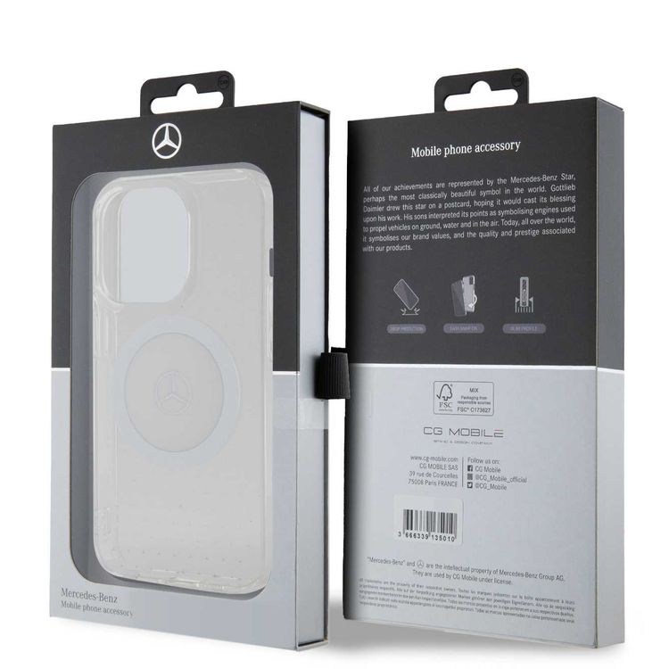 Mercedes-Benz iPhone 15 Pro Max Transparent Magsafe Case Stars Pattern - White