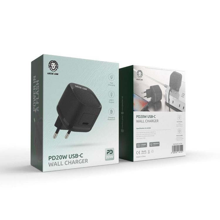 Green Lion PD 20W USB-C  EU Wall Charger - Black