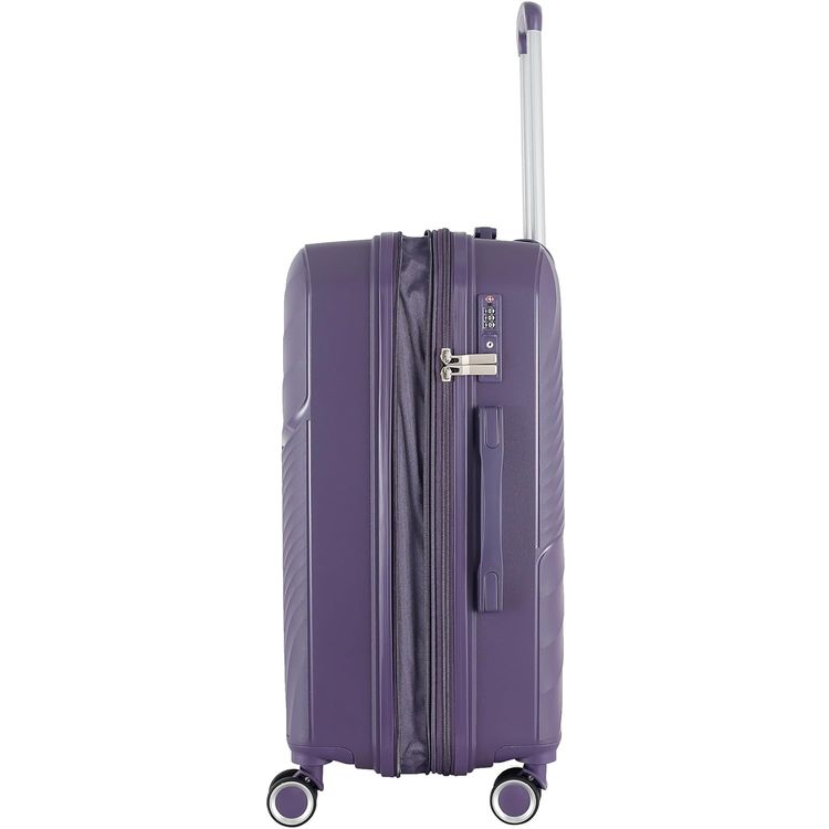 H.T Luggage Bag, Hard Case Polypropylene (PP) Material, Expandable, Telescopic Handle, Scratch Resistant, TSA Lock, Medium Case Size - Purple