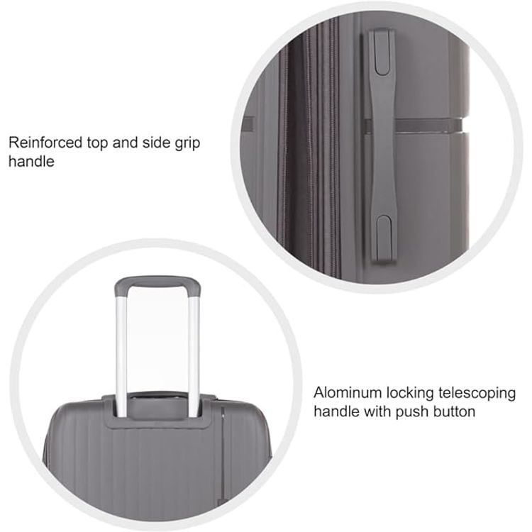 مجموعة حقائب سفر HT مكونة من 3 قطع، مصنوعة من مادة البولي بروبيلين (PP) الصلبة - رمادية