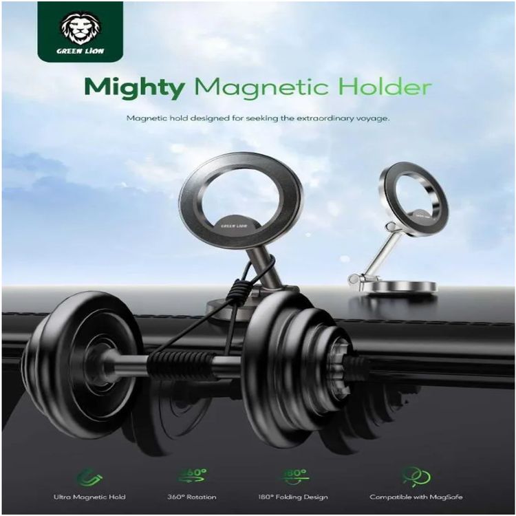Green Lion Maghold 360 Car Mount, MagSafe Compatible, Powerful Magnet, Zinc Alloy Material - Black