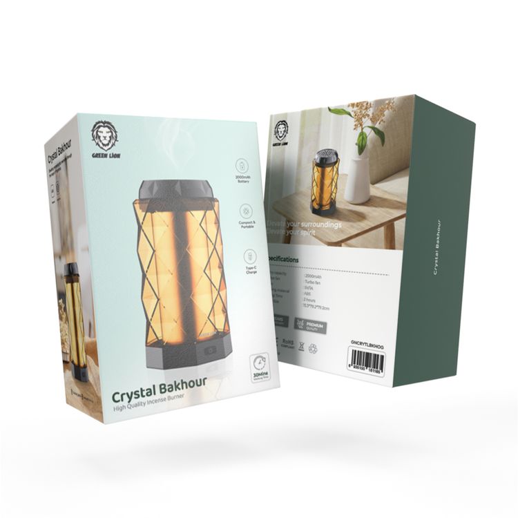Green Lion Crystal Bakhour with Turbofan, ABS Sheathing Material, 2000mAh Battery Capacity, Type-C Charging Port, Compact & Portable - Sunset Orange