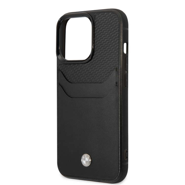 BMW Signature Collection Genuine Leather Case With Cardslot Embossed Pattern - iPhone 14 Pro Max - Black