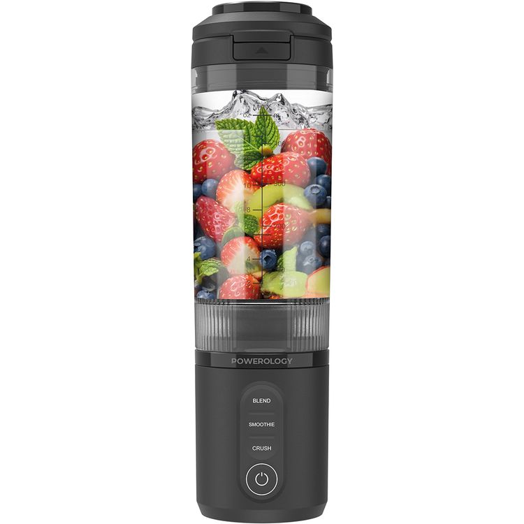 Powerology MagBlend Portable Blender with Magnetic Phone Mount, 6 Sharp Steel Blades, Powerful Ice Crushing, Multi-Mode Blending, 470mL Capacity, Fits to Car Cup Holders - Black