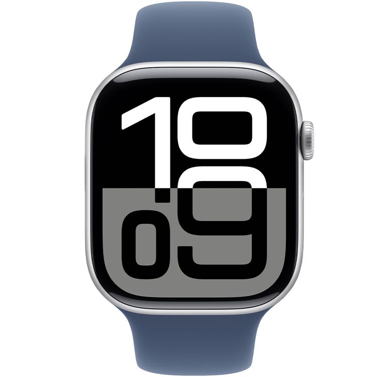 Apple Watch Series 10 GPS + Cellular 42mm Silver Aluminum Case with Denim Sport Band, Up to 18 Hours Battery Life, Bluetooth 5.3, Always‑On Retina LTPO3 Display - Silver