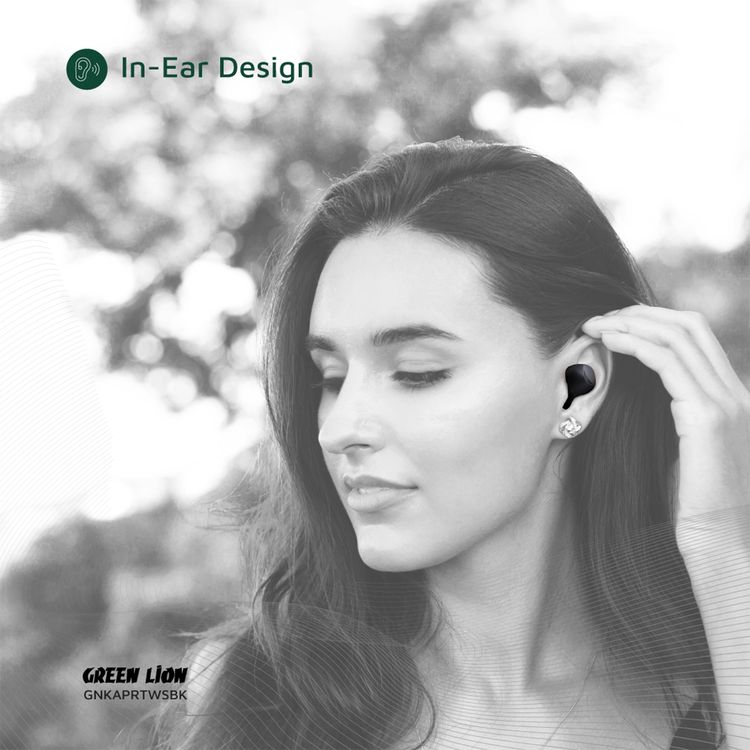 Green Lion Kaprun True Wireless Earbuds with Environmental Noise Cancellation, Up to 7 Hours of Playtime, 5.3 Bluetooth Version, IPX4 Waterproof, In-Ear Design - Black