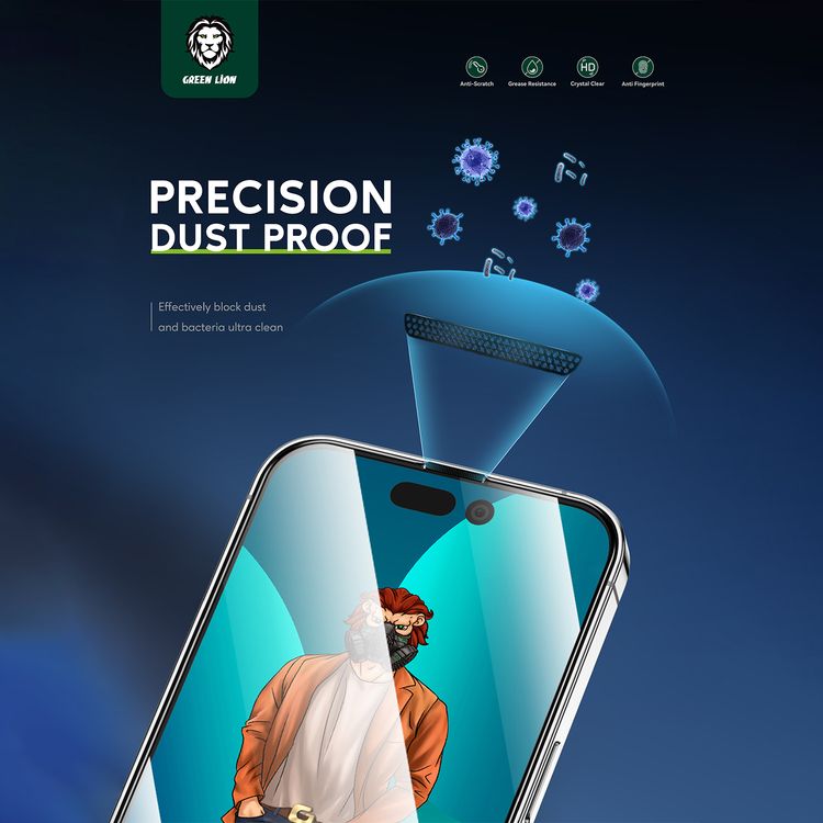 Green Lion 3D Desert Screen Protector for iPhone 14 Pro, Anti-Dust Round Edge, Anti-Fingerprint, HD Crystal Clear, Anti-Scratch - Clear
