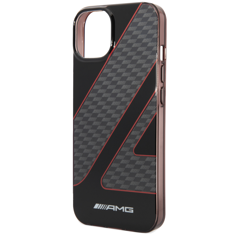 AMG Transparent Double Layer Case with Checkered Flag Pattern Crystal Case iPhone 14 Plus Compatibility - Red