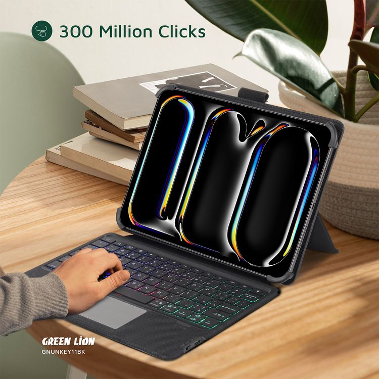 جراب لوحة مفاتيح ذكية عالمية من جرين ليون عربي وإنجليزي، عمر البطارية يصل إلى 80 ساعة، مدى يصل إلى 10 أمتار، باللون الأسود