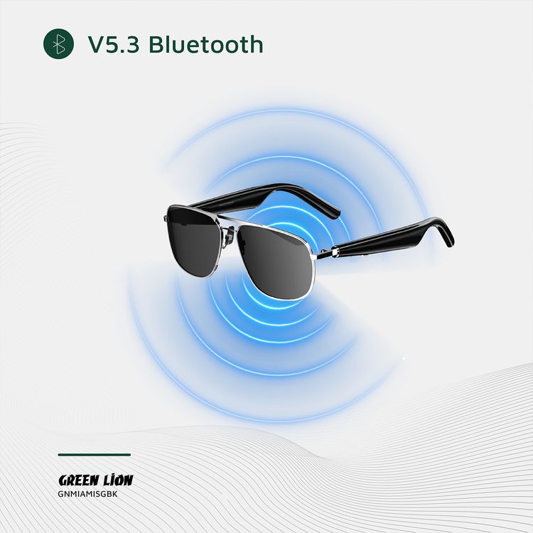 Green Lion Miami Smart Glasses, 85mAh Battery Capacity, Bluetooth Version 5.3, Magnetic Charging Time, 70 Minutes Charging Time, 4-6 Hours Play Time - Black