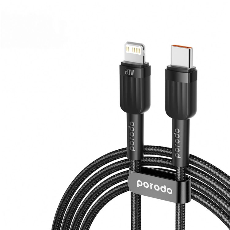 Porodo Braided 1M PD20W USB-C to Lightning Fast charging Cable - Black