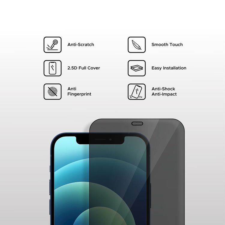 واقي شاشة كامل للخصوصية من Liberty Guard بحافة مستديرة سوداء مع فلتر غبار لهاتف iPhone 12 / 12 Pro