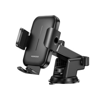 Porodo Dash & Windshield Mount with Adjustable Viewing Angle, Strong Adhesive, 60-90mm Grip Width, ABS & Silicone Material, Secure Grip - Black
