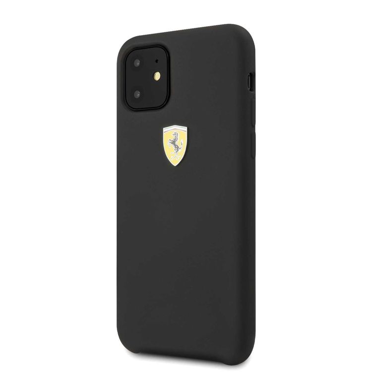 CG MOBILE Ferrari SF Silicone Hard Phone Case Logo Shield Compatible for iPhone 11 (6.1") Drop Protection Mobile Case Officially Licensed - Black