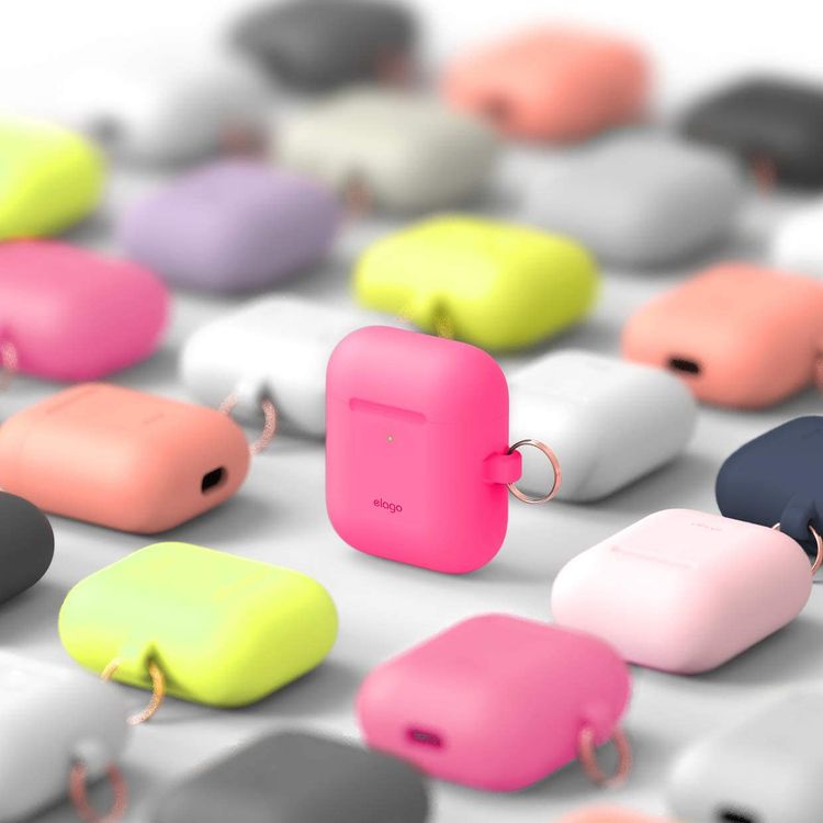 Elago Skinny Hang Case Cover Compatible for Apple AirPods 1&2 Generation, Upgraded Premium Silicone, Front LED Visible, Scratch Resistant, Drop Resistant, Protective Cover