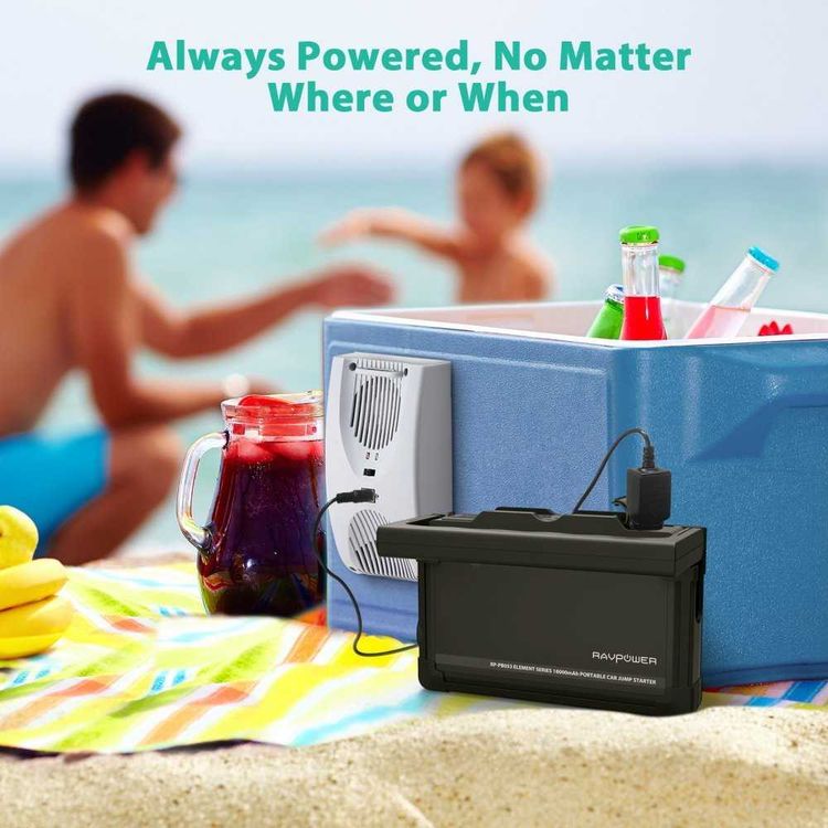 RAVPower Portable Element Car Jump Starter 600A UK 18000mAh Power Bank with Handle - Built-in Intelligent Protector - Portable Car Cigarette Lighter with LED Flashlight - Black