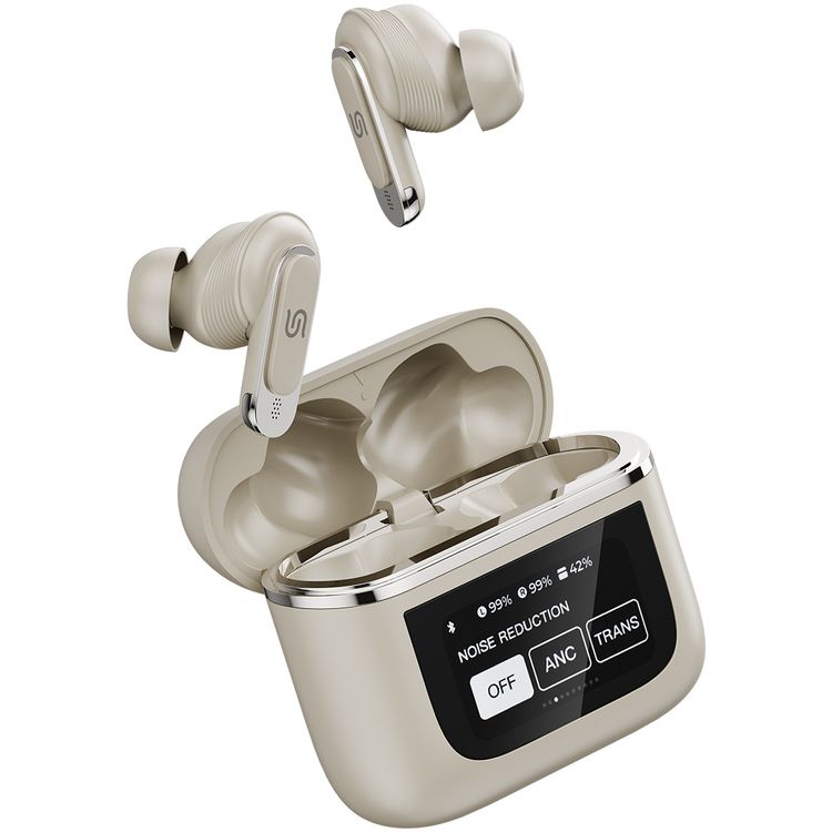 Porodo Soundtec Guide Earbuds with ANC & TWS, Touch Screen, 6 Hours of Playtime, 40 Minutes Earbuds Charging Time, Waterproof, Type-C Charging Case - Gold