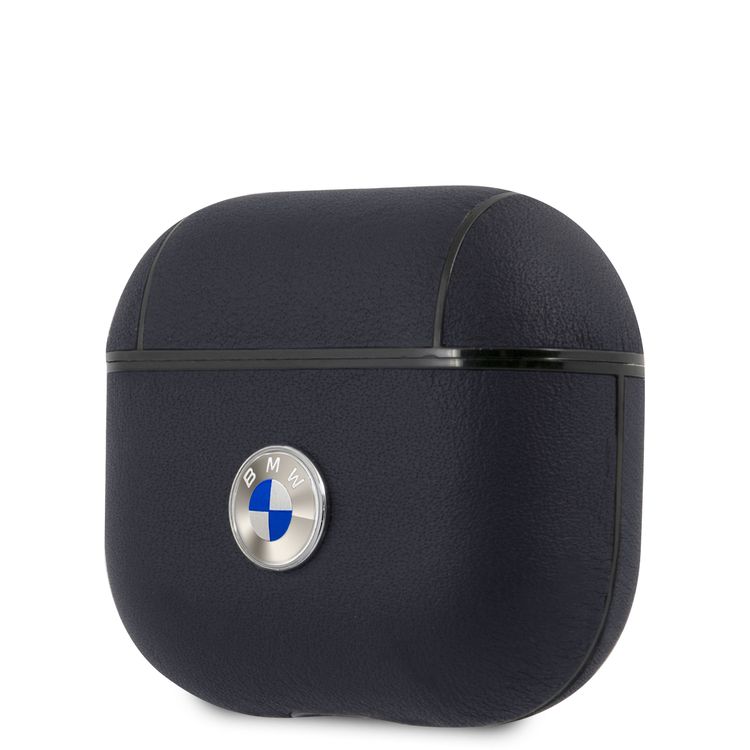 BMW Signature Collection PC Genuine Leather Case with Metal Logo Silver for Airpods 3 - Navy
