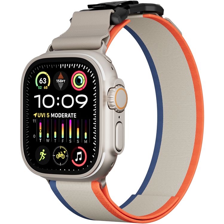 Levelo Rove Nylon Watch Strap with Magnetic Buckle, Compatible with 49/46mm Smartwatches & Apple Watch SE, Series 9, 8, 7, 6, 5, Abrasion Resistance, Hypoallergenic Material, Easy Snap-On & Quick Release Mechanism, Water-Resistant, Sweat-Resistant, 24/7 Wearability - White / Orange