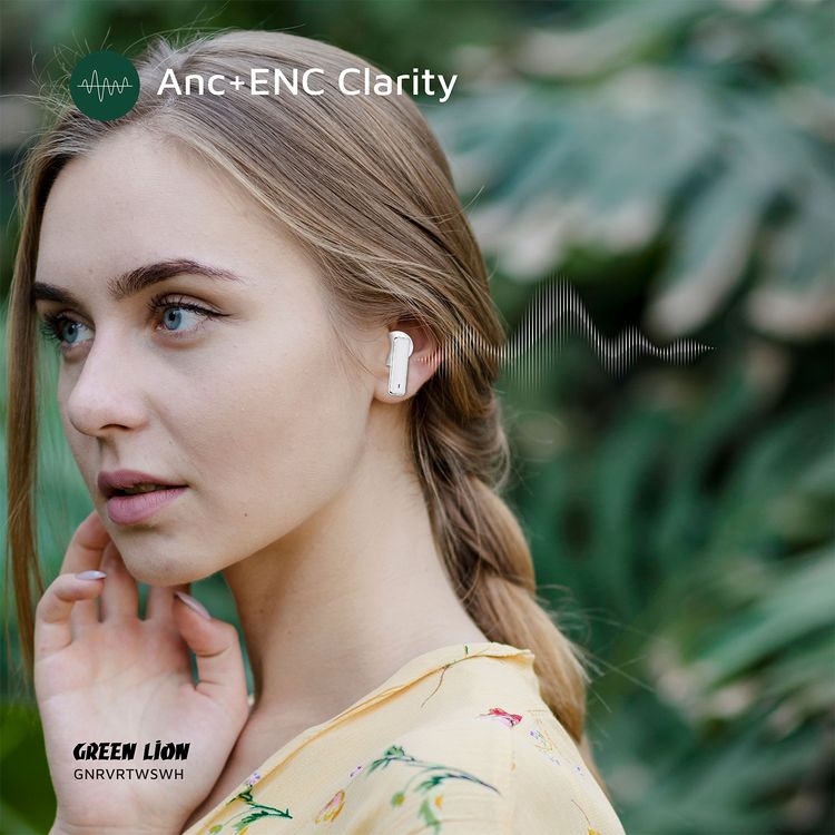 Green Lion River True Wireless Earbuds with ANC + ENC Clarity, Up to 7 Hours of Playtime, Smart in-Ear Detection, Bluetooth Version 5.4, -42dB Noise Reduction, 35 Hours Standby Time - White