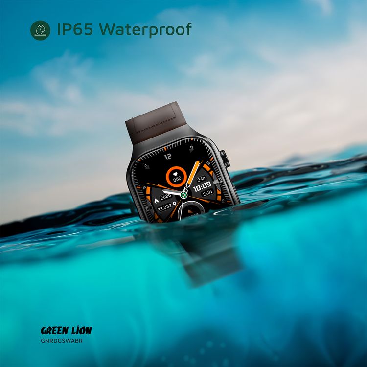 Green Lion Ridge Smart Watch with Magnetic Charging, Bluetooth Calls, Music Player, Health Monitoring, Metal Case Material, PU Leather Strap Material - Black / Brown