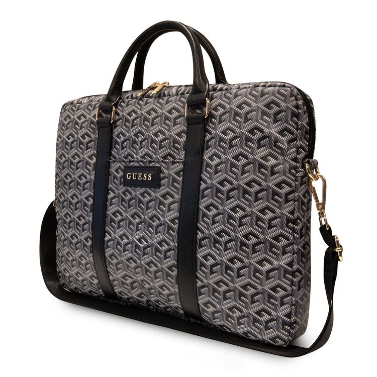 Guess Gcube Stripes Laptop Bag for Computer 16" with Synthetic Leather Material, 5 Pockets, Adjustable Shoulder Strap, Carrying Handles - Black