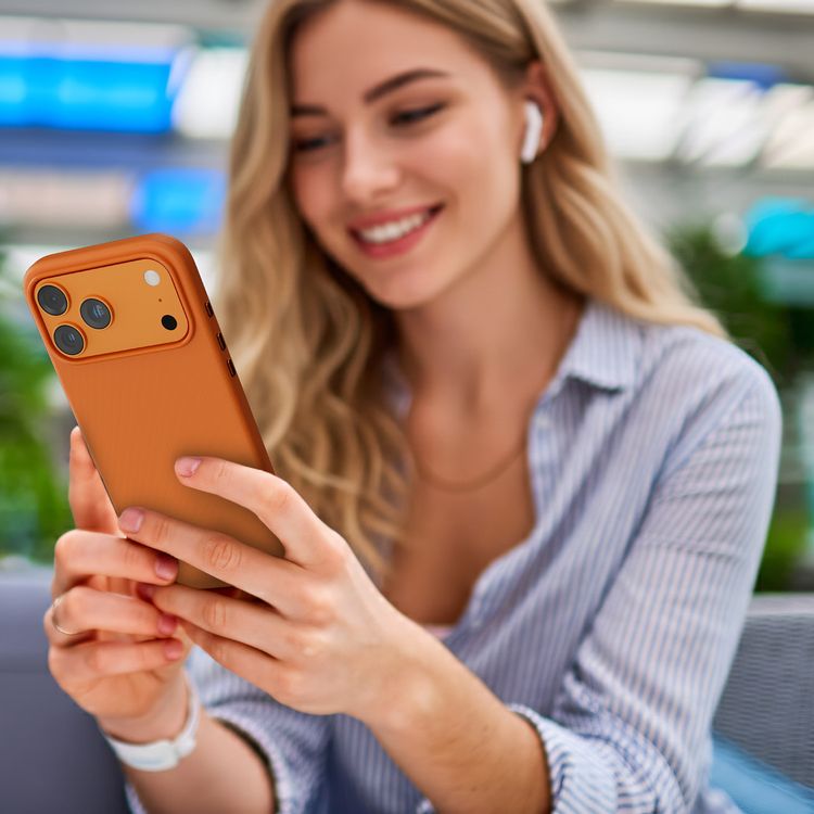 Cannes PU Leather Case for iPhone 17 Pro Max with Strong Magnets, Shock-Resistant Bumper, MagSafe Compatibility, 5ft. | 1.5m Drop-Tested, Soft PU Leather Material - Orange