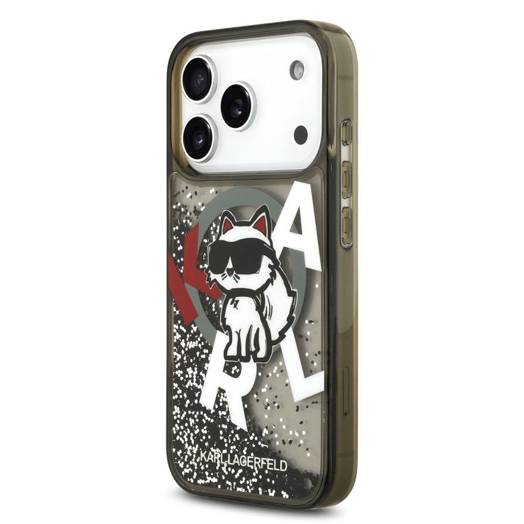 Karl Lagerfeld MagSafe Liquid Glitter Case with Scattered Choupette Logo for iPhone 17 Pro Max, Slim Profile, Drop Protection, Easy Snap-On, Sustainable Packaging, Comfortable Grip, Lightweight Design - Black