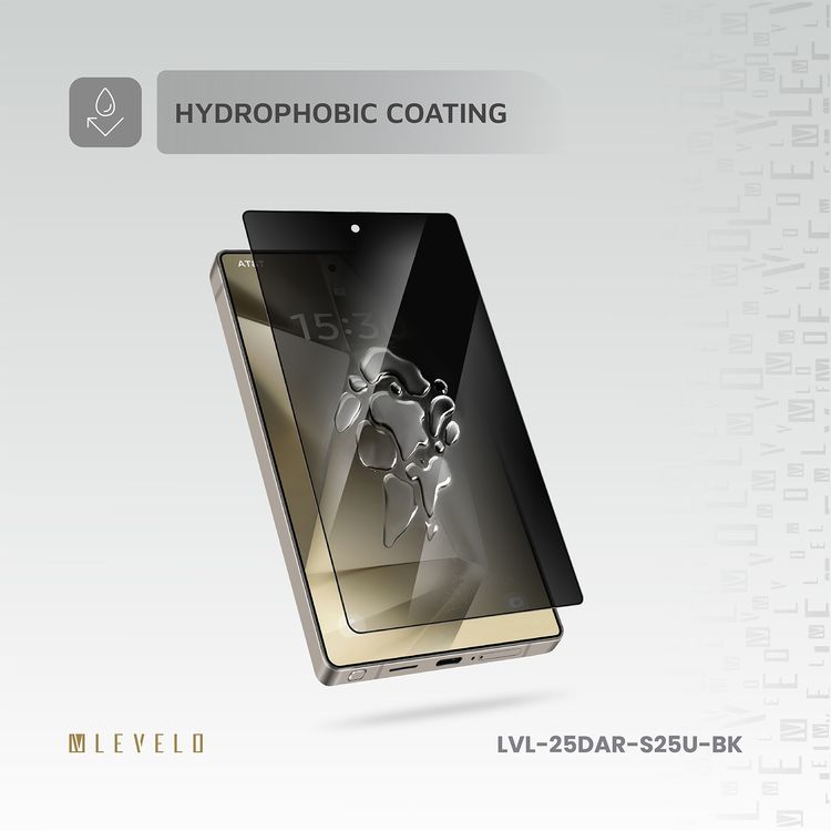 Levelo 2.5D Silk Print High Silicone AR Screen Protector for Samsung Galaxy S25 Ultra, Anti-Reflection Privacy Glass, 0.25mm Ultra Thin, Scratch-Resistant, Oleophobic & Hydrophobic Coating, Instant Fingerprint Unlock, Air Bubble Prevention, Explosion- Proof, Auto-Exhaust - Black