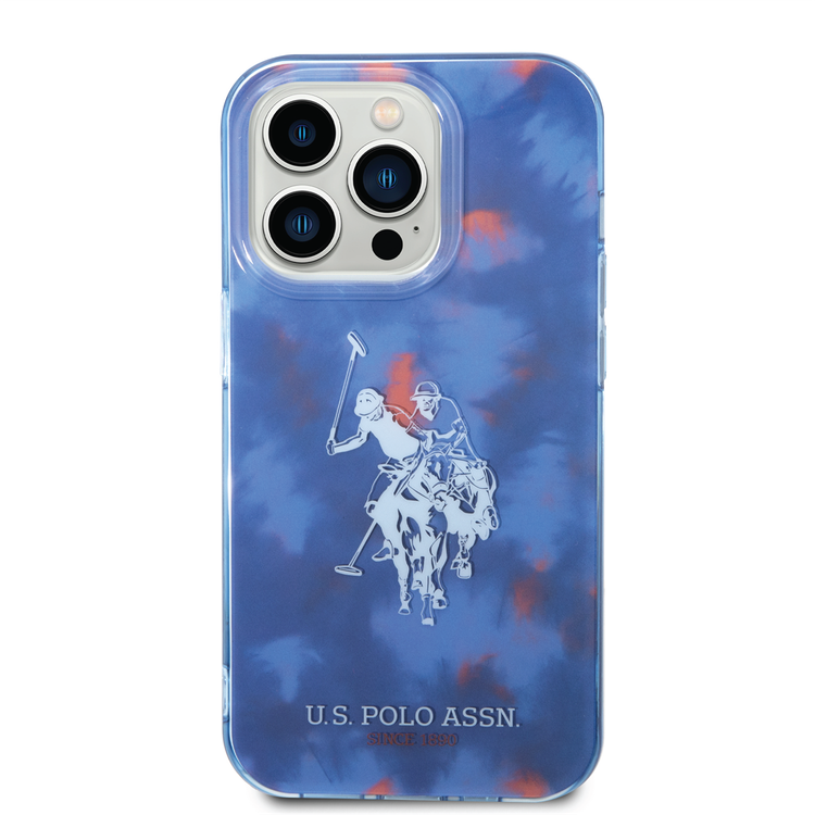 USPA PC/TPU Case with Tie&Dye Design & Horse Logo iPhone 14 Pro Compatibility - Blue