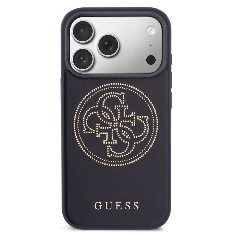جراب Guess من الجلد الصناعي بتقنية MagSafe مع شعار 4G مثقّب لهاتف iPhone 17 Pro Max، سهل التركيب، حماية من السقوط، تصميم نحيف، قبضة مريحة، خفيف الوزن - لون كحلي