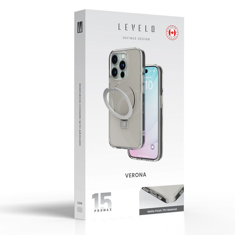 Levelo Verona Case for iPhone 15 Pro Max, Reinforced Corners with Airguard, Matte Finish TPU Material, Hybrid TPU & PC Material, MagSafe Compatible, Shock-Proof Edges, 3H Anti Scratch  - Clear