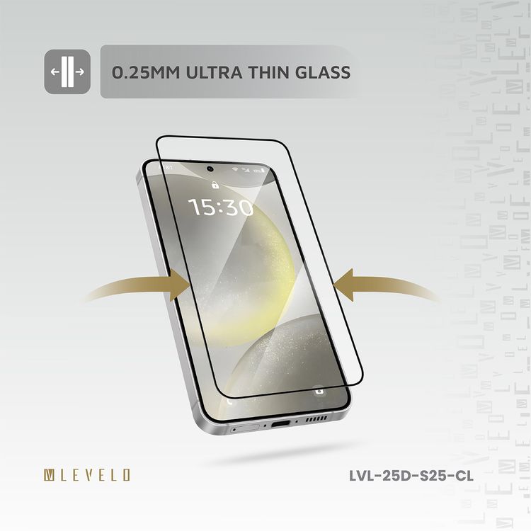 Levelo 2.5D Silk Print HD Clear Glass for Samsung Galaxy S25, High Silicone Aluminum, 0.25mm Ultra Thin, Scratch-Resistant, Oleophobic & Hydrophobic Coating, Instant Fingerprint Unlock, Air Bubble Prevention, Explosion- Proof, Auto-Exhaust - Clear